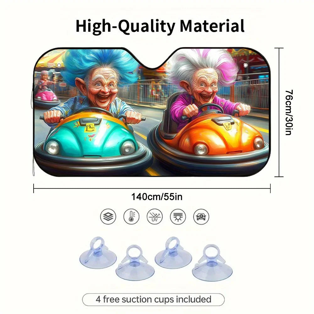 Foldable 2D Colorful Print Car Sunshade with 4 Suction Cups Car Windshield Sunshade HIP