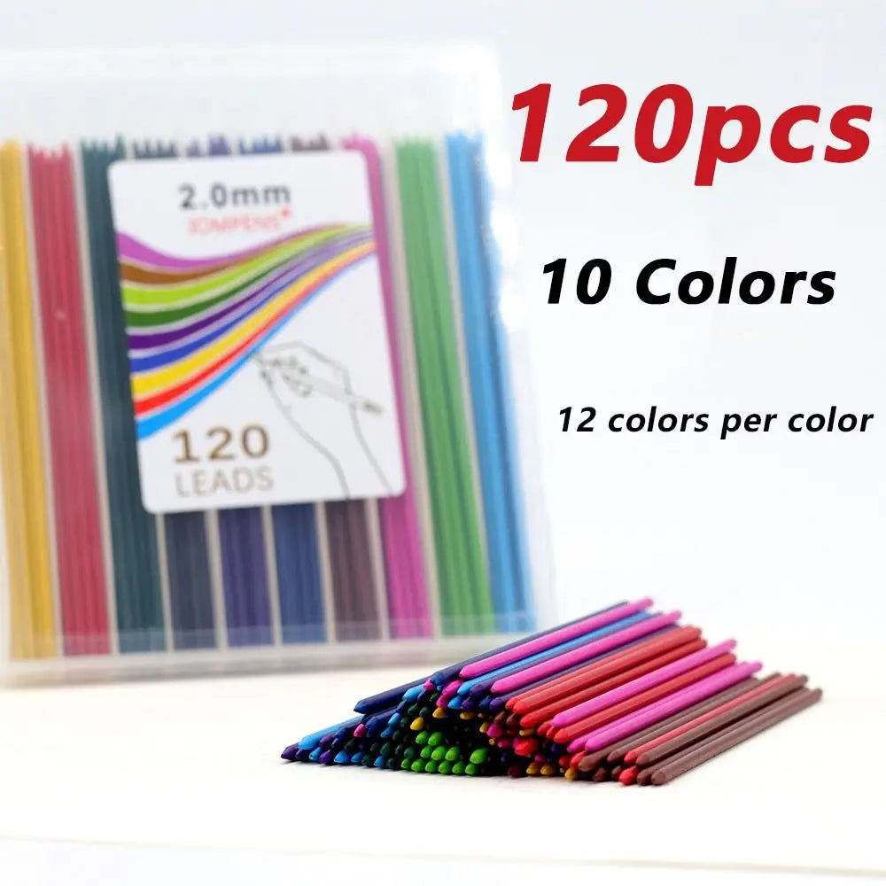 120-Pc 2.0mm Colored Mechanical Pencil Lead Refills – 10 Colors Pencil Lead Refills HIP