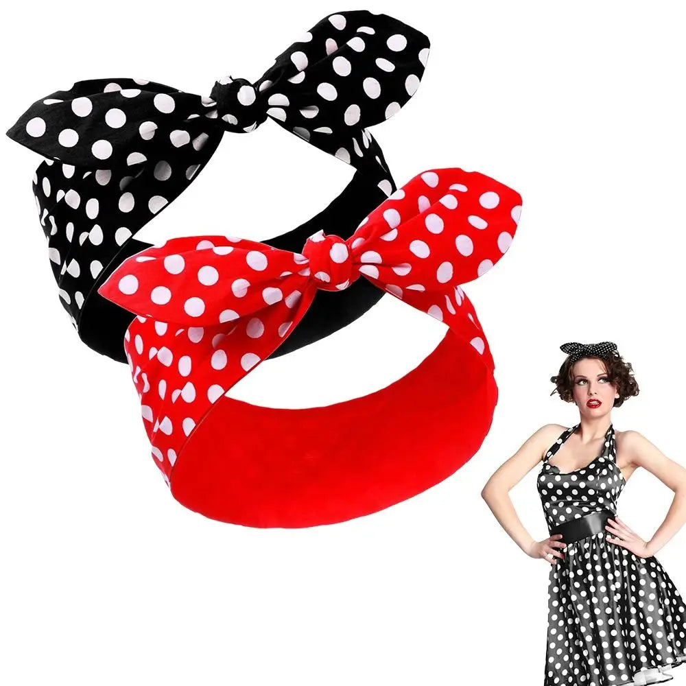 2-Pack Polka Dot Bow Bandana Headbands – Wide Hair Band Bow Headband Set HIP