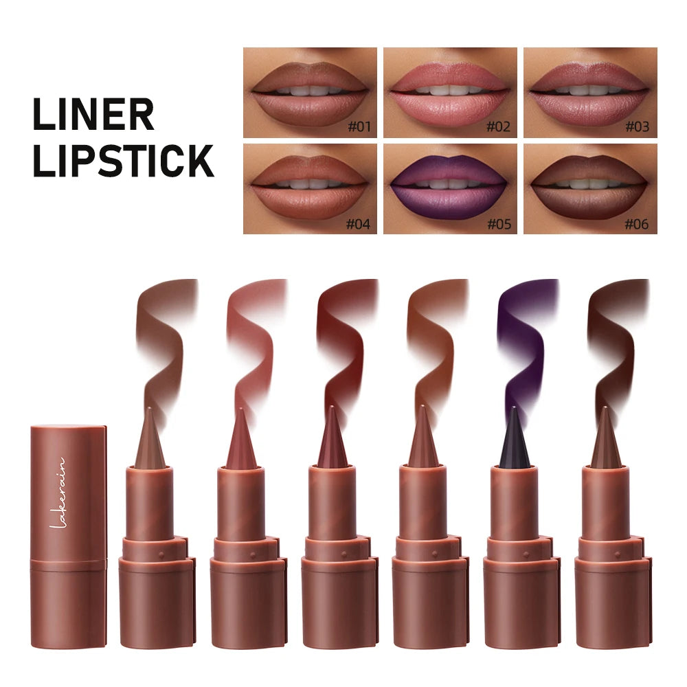 2Pcs Lip Liner & Lip Gloss Set Matte Black Brown Velvet Lipstick Waterproof Non-sticky Contour Lipliner Crayon Lip Makeup Tint HIP