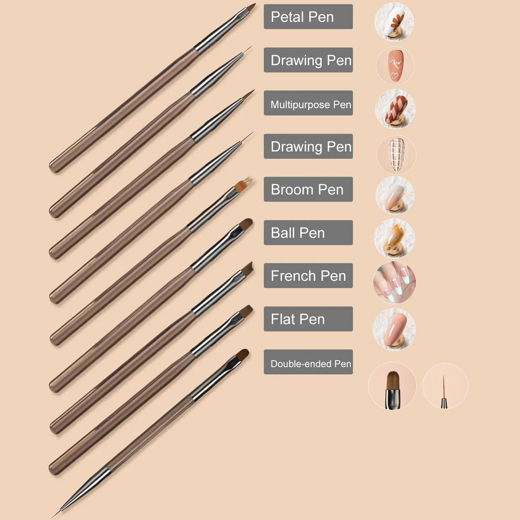 9-Piece Nail Art Brush Set – Gel, Liner & Design Pens | HIP Nail Art Brush Set HIP