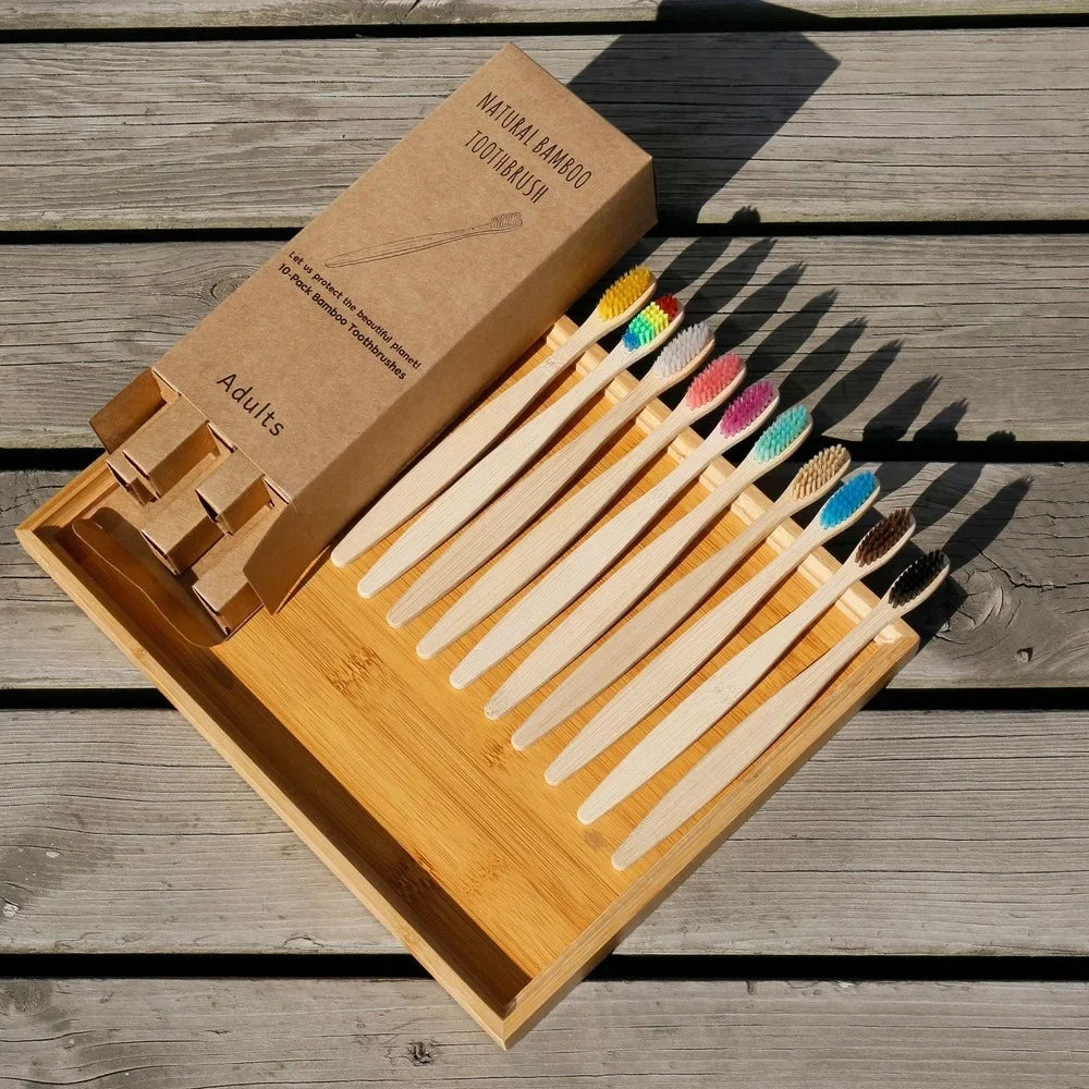 10-Pack Bamboo Toothbrush Set – Soft Charcoal Bristles | RUZOFO Bamboo Toothbrush Set HIP