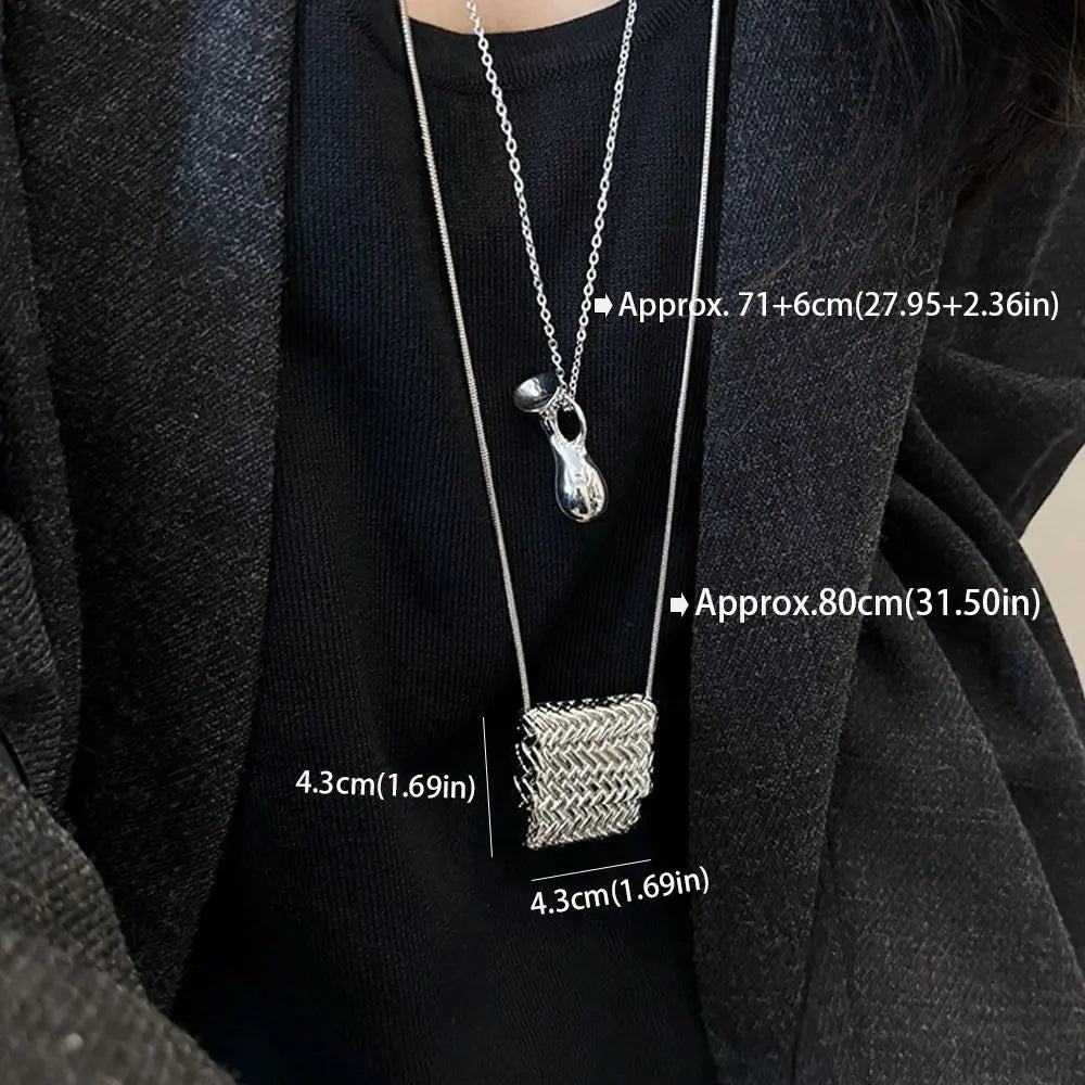 Long Link Chain Necklace with Mini Bag & Bottle Pendant Fashion Pendant Necklace HIP