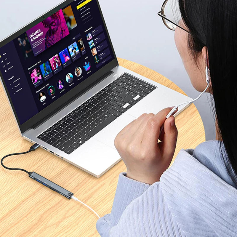 OULLX 5-in-1 USB-C Hub – Audio, SD Card & USB Splitter USB-C Multiport Hub HIP