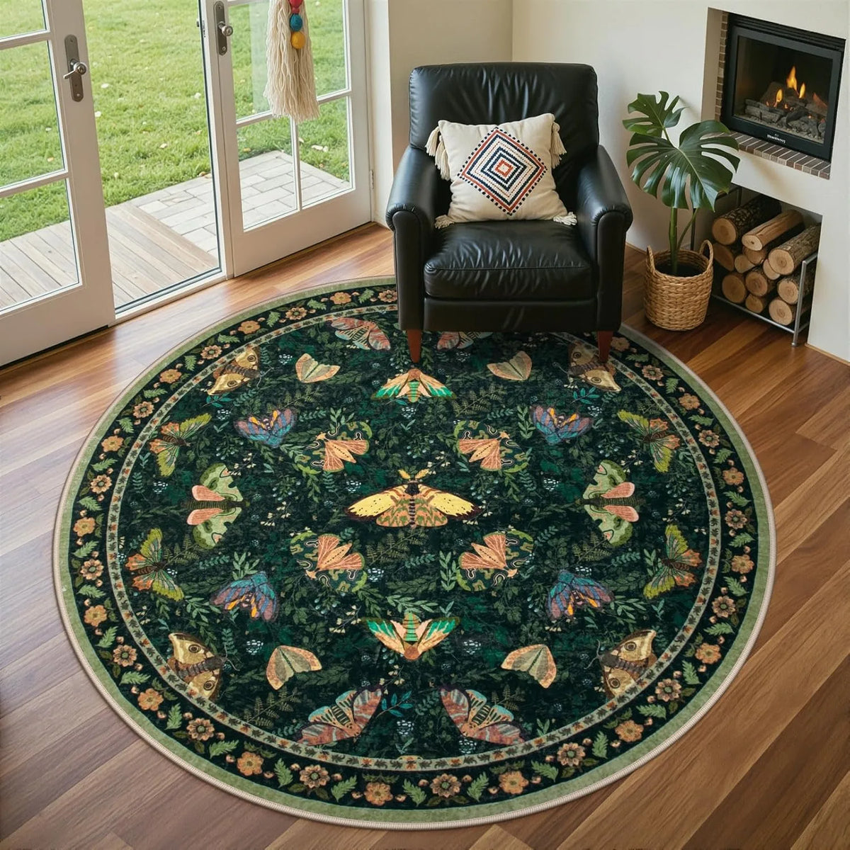 Butterfly Print Soft Round Rug – Machine Washable & Non-Slip Area Rug HIP