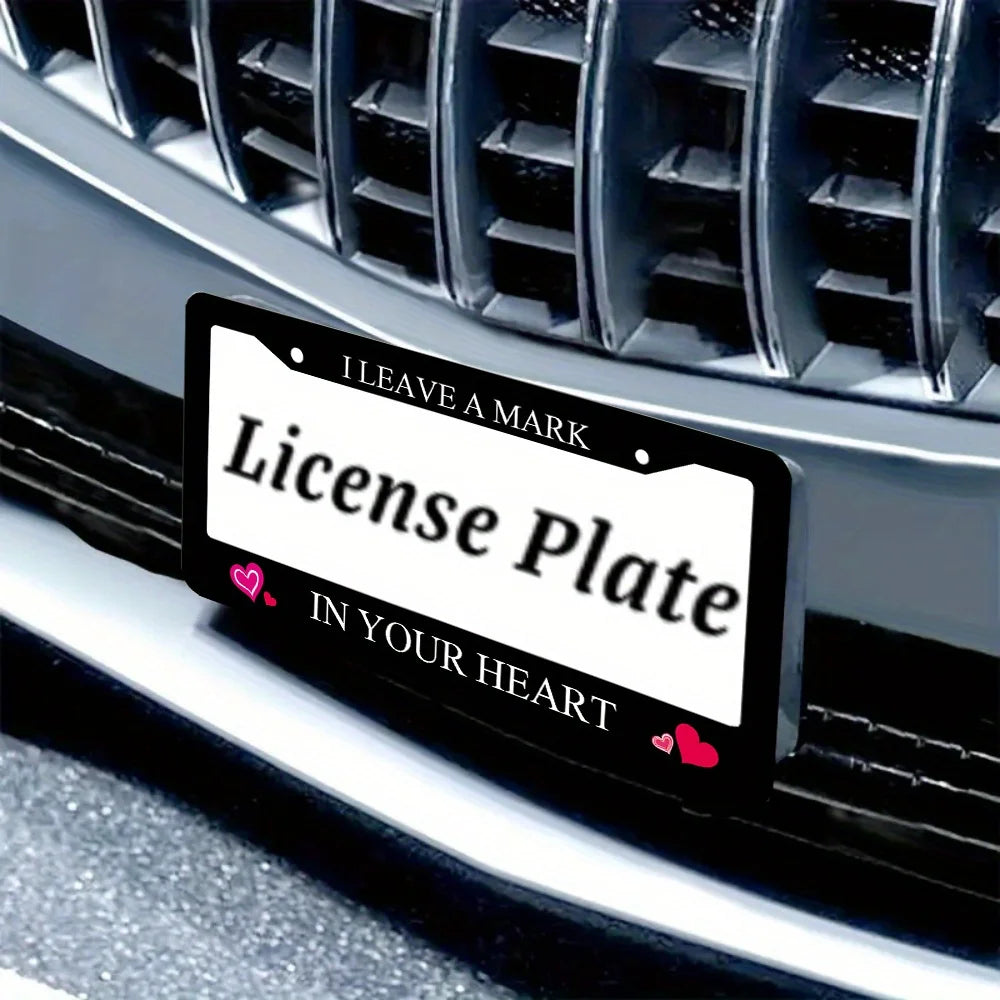 2-Pack Black Aluminum License Plate Frames with Pink Hearts License Plate Frame HIP