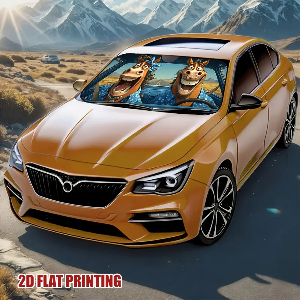 Funny Horses Cartoon Car Sunshade – Universal Windshield Car Sunshade HIP
