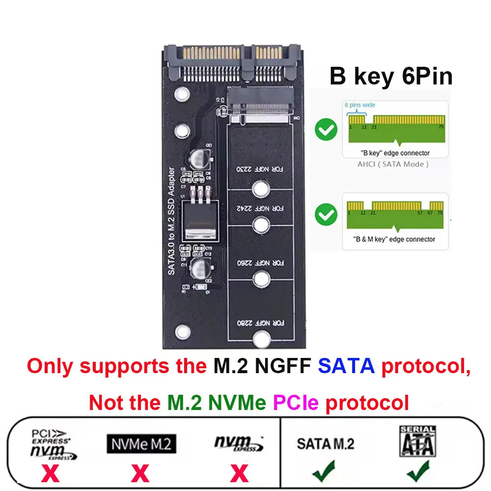 M.2 NGFF to SATA 3.0 Adapter Card – B/B+M Key, 2230–2280 SSD Adapter Card HIP