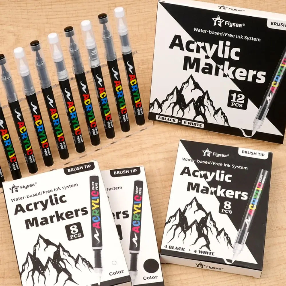 8-Piece Black & White Acrylic Paint Markers – Waterproof Acrylic Paint Markers HIP