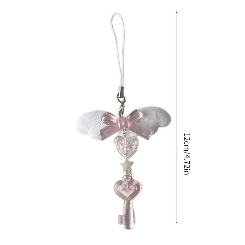 Delicate Bowknot Chain Charm Handmade Angel Wing Beaded Phone Charm Phone Chain For Fashionable Individuals HIP