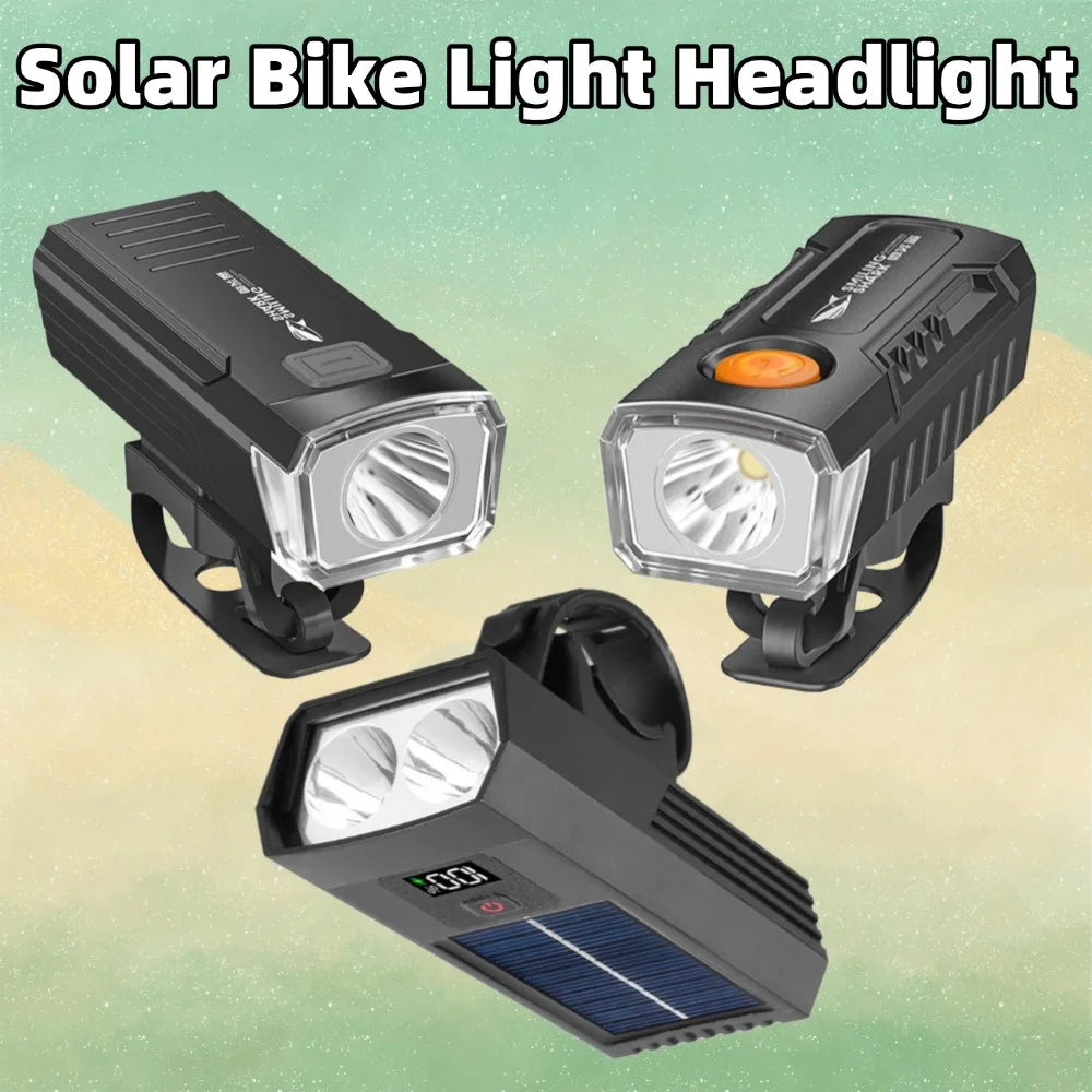 Solar Bike Light Headlight USB Rechargeable Display Bicycle Flashlight Front Lamp For Mountain And Road Bikes Dropshipping HIP