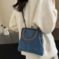 Vintage Denim Women's Crossbody Shoulder Bag | Blue Black Brown Crossbody Shoulder Bag HIP 23 x 21 cm-Blue