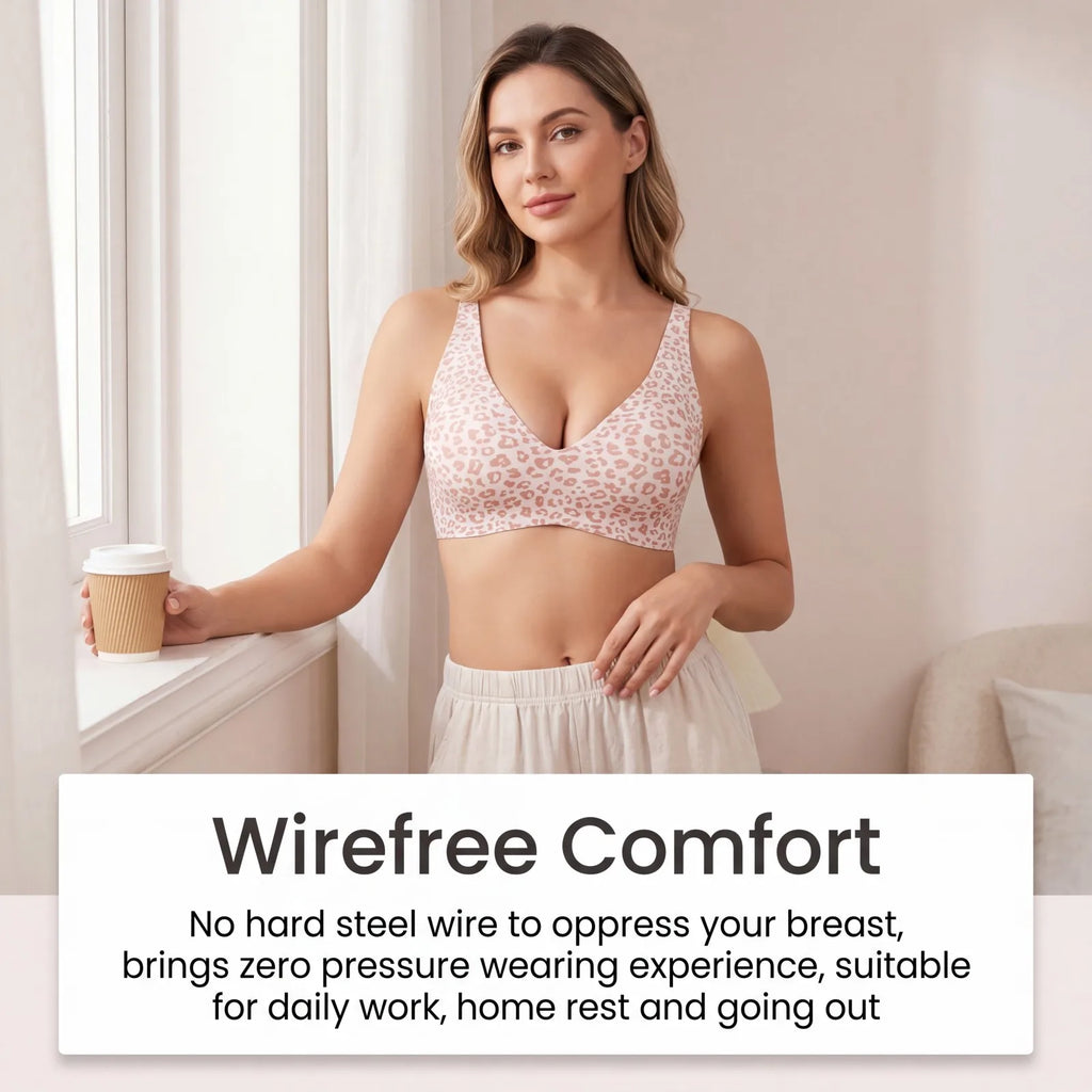 Zeriluna Women's Push Up Seamless Wireless Bra | Leopard Wireless Push Up Bra HIP