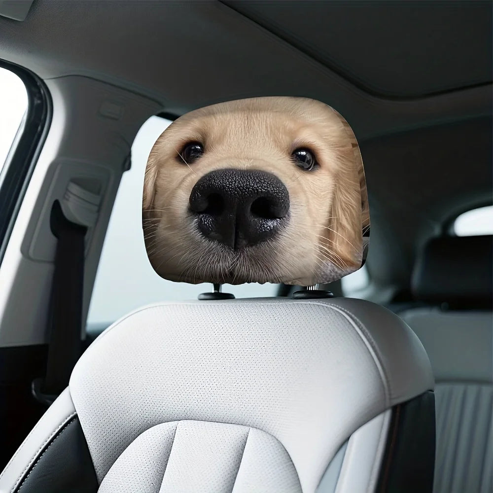 Golden Retriever Car Headrest Covers – 2pc Dog Print Set Car Headrest Cover HIP