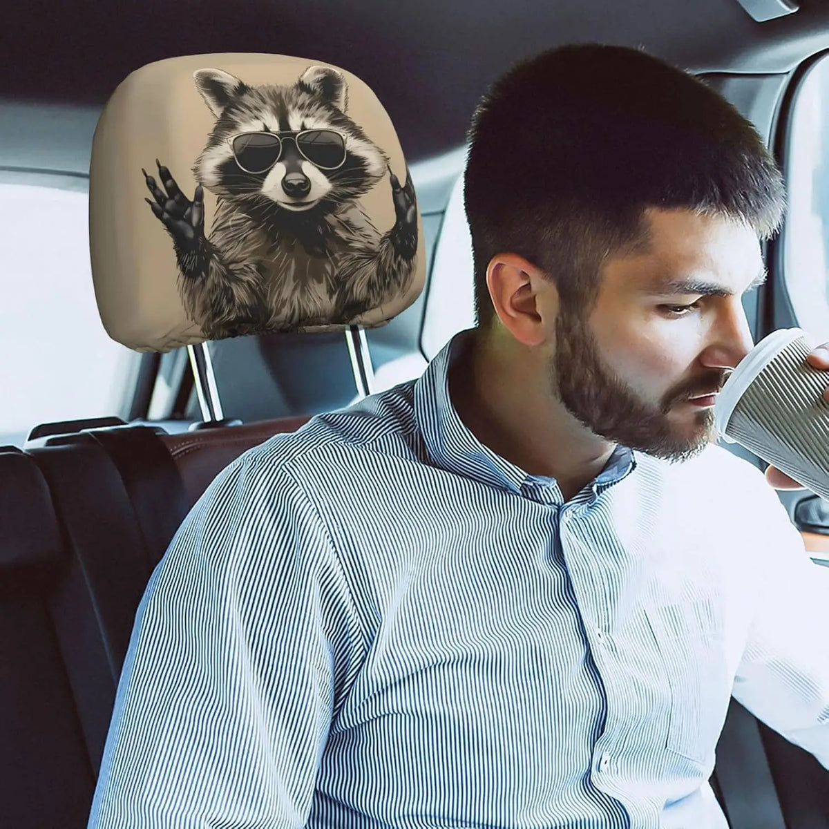 Funny Raccoon Car Headrest Covers – Universal 2-Pack Car Headrest Cover HIP