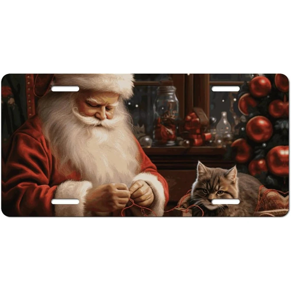 Christmas Santa Claus Metal License Plate Cover | Waterproof License Plate Cover HIP 1