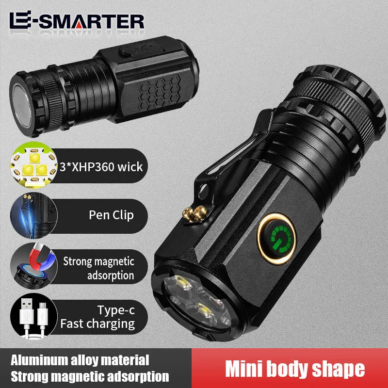 ESMARTER 3-LED Tactical Flashlight 1500LM Rechargeable Magnetic Tactical Flashlight HIP