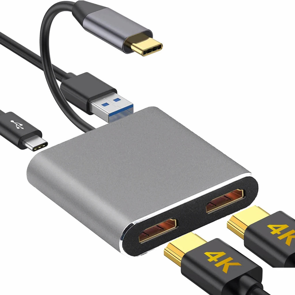 USB-C 4K Dual HDMI Hub – USB 3.0 & 60W PD Charging Dock USB-C Docking Hub HIP GRAY