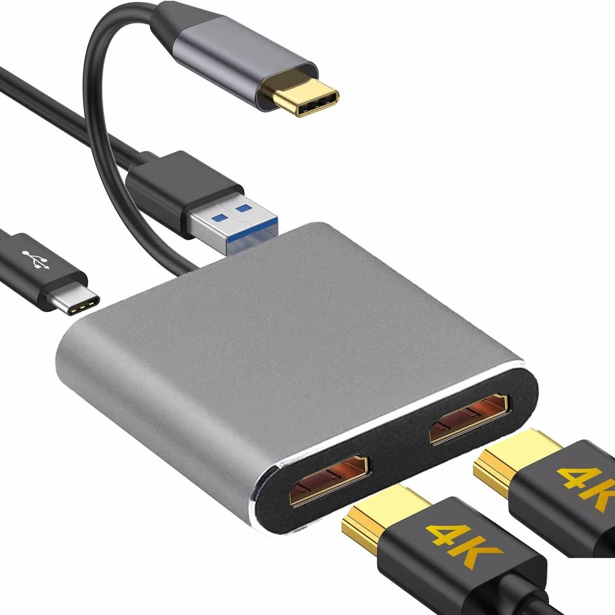USB-C 4K Dual HDMI Hub – USB 3.0 & 60W PD Charging Dock USB-C Docking Hub HIP GRAY