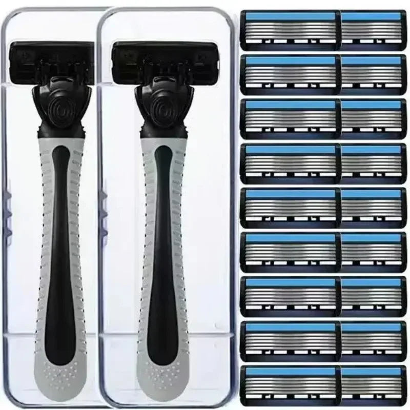 Men's 6-Blade Reusable Safety Razor – Stainless Steel Men's Safety Razor HIP C544-2 frame20 blade