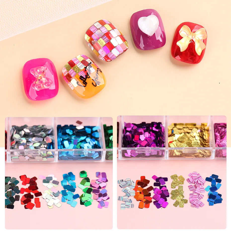 12 Colors Holographic Square Nail Sequins Laser Shiny Disco Paillette Sequins Glitter Flakes Decorations Accessories HIP