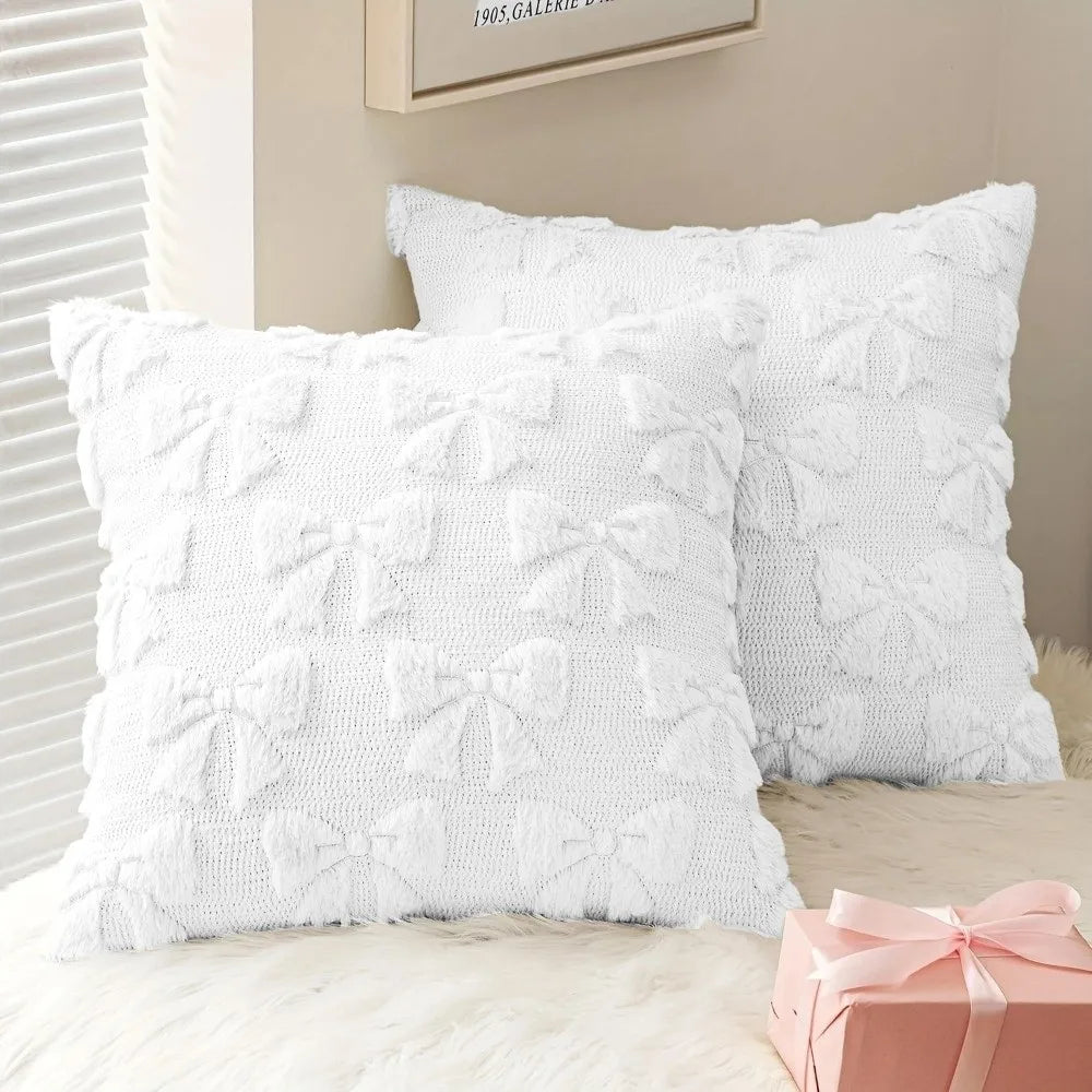 Fluffy Bunny Bow Daisy Throw Pillow Cover 18x18 – Plush Throw Pillow Cover HIP