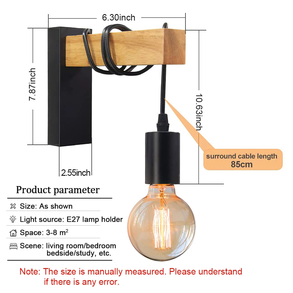 Retro Wood Wall Sconce – E27 Vintage Indoor Wall Lamp | YNL Wall Sconce HIP