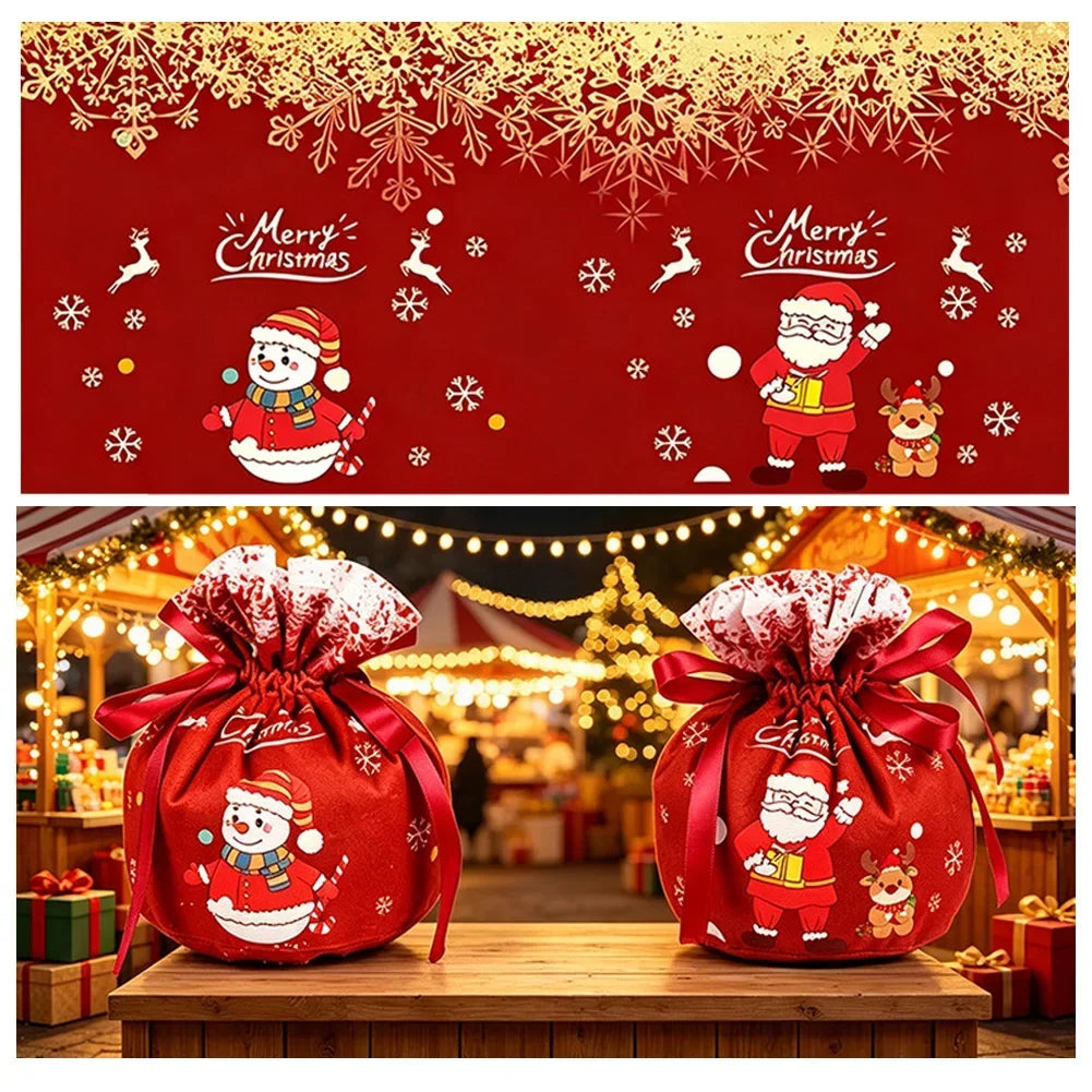 Christmas Eve Gift Holders Candy Pouch Cartoon Drawstring Christmas Apple Gift Bag Safe Fruit Storage Sack Holiday Decoration HIP
