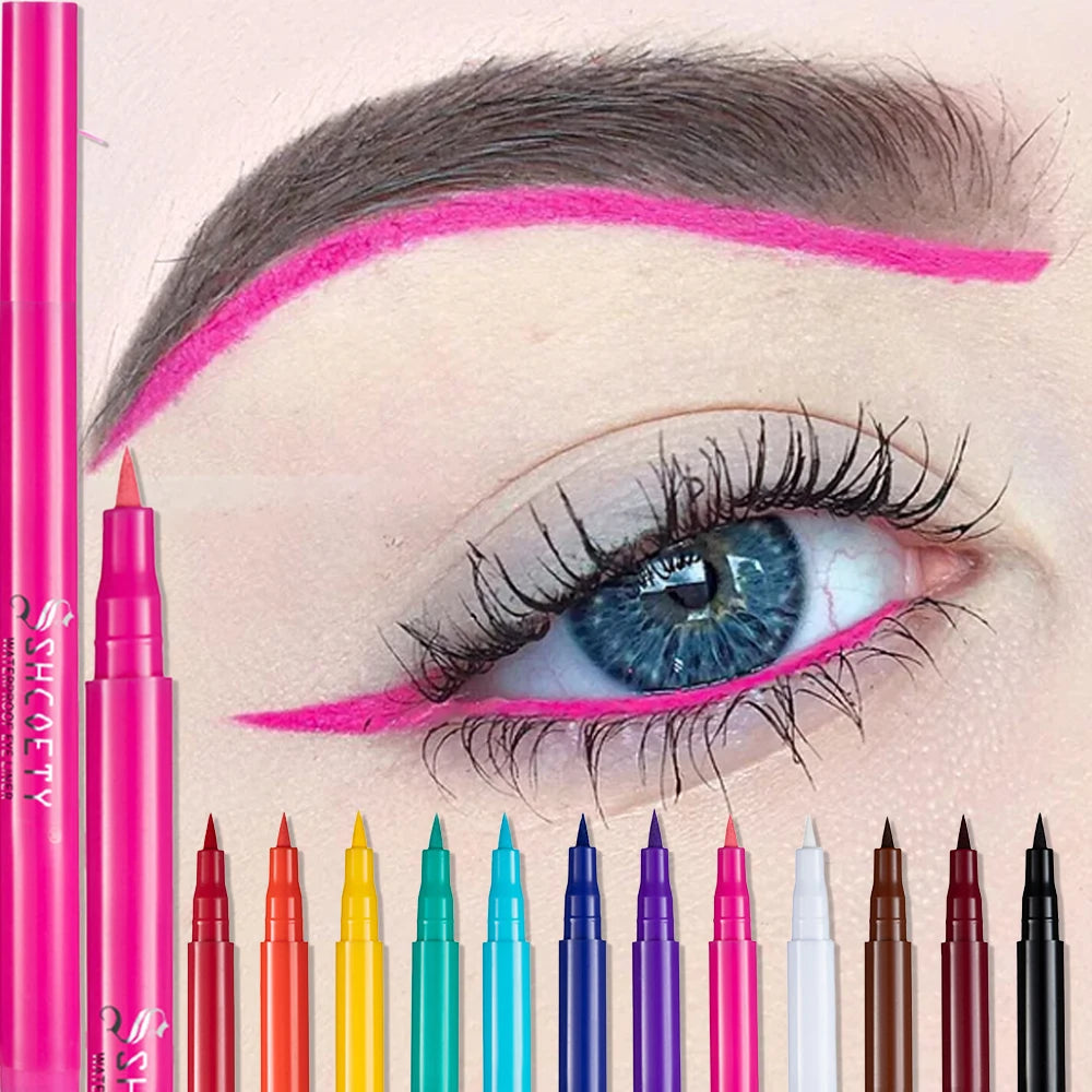 12 Colors Matte Liquid Eyeliner Rainbow Colorful Neon Eyeliner Pencil Pigmented Waterproof Smudge Proof Makeup For Women HIP