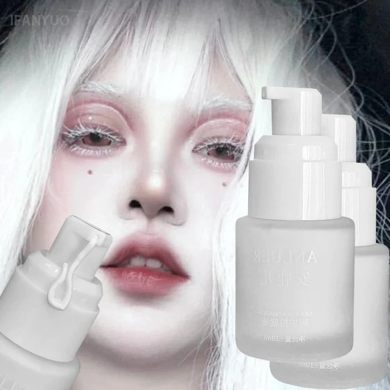 Matte White Liquid Foundation Makeup Buildable Coverage Primer & Concealer Stick Waterproof & Long-Lasting for Halloween Cosplay HIP