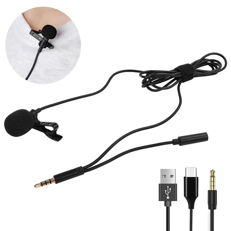 Mini Lavalier Clip-On Condenser Mic – USB, 3.5mm & Type-C Lavalier Microphone HIP