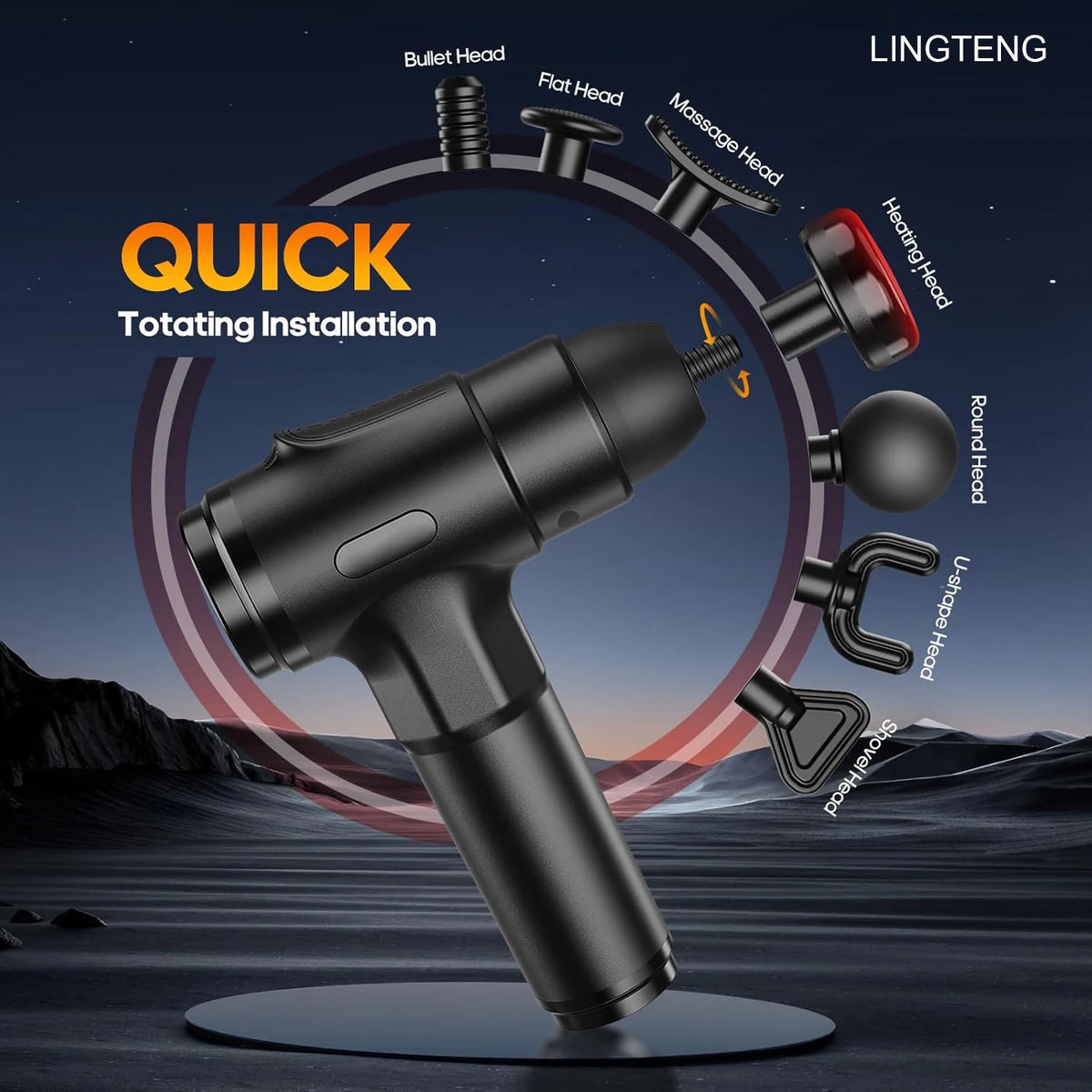 LINGTENG Heating Massage Gun – 7 Heads, LCD & Storage Case Percussion Massage Gun HIP