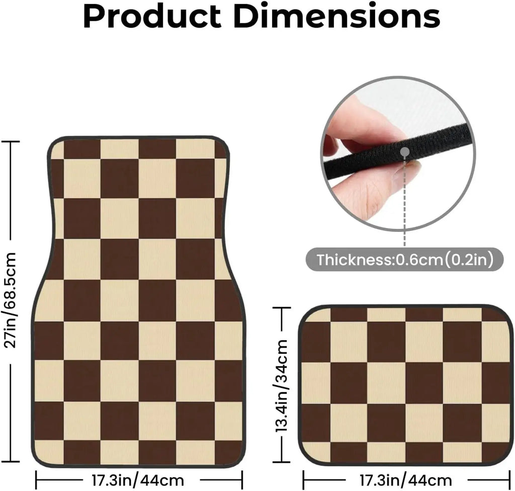 Brown Checkered Car Floor Mats Set of 4 – All Weather Anti-Slip Car Floor Mats HIP