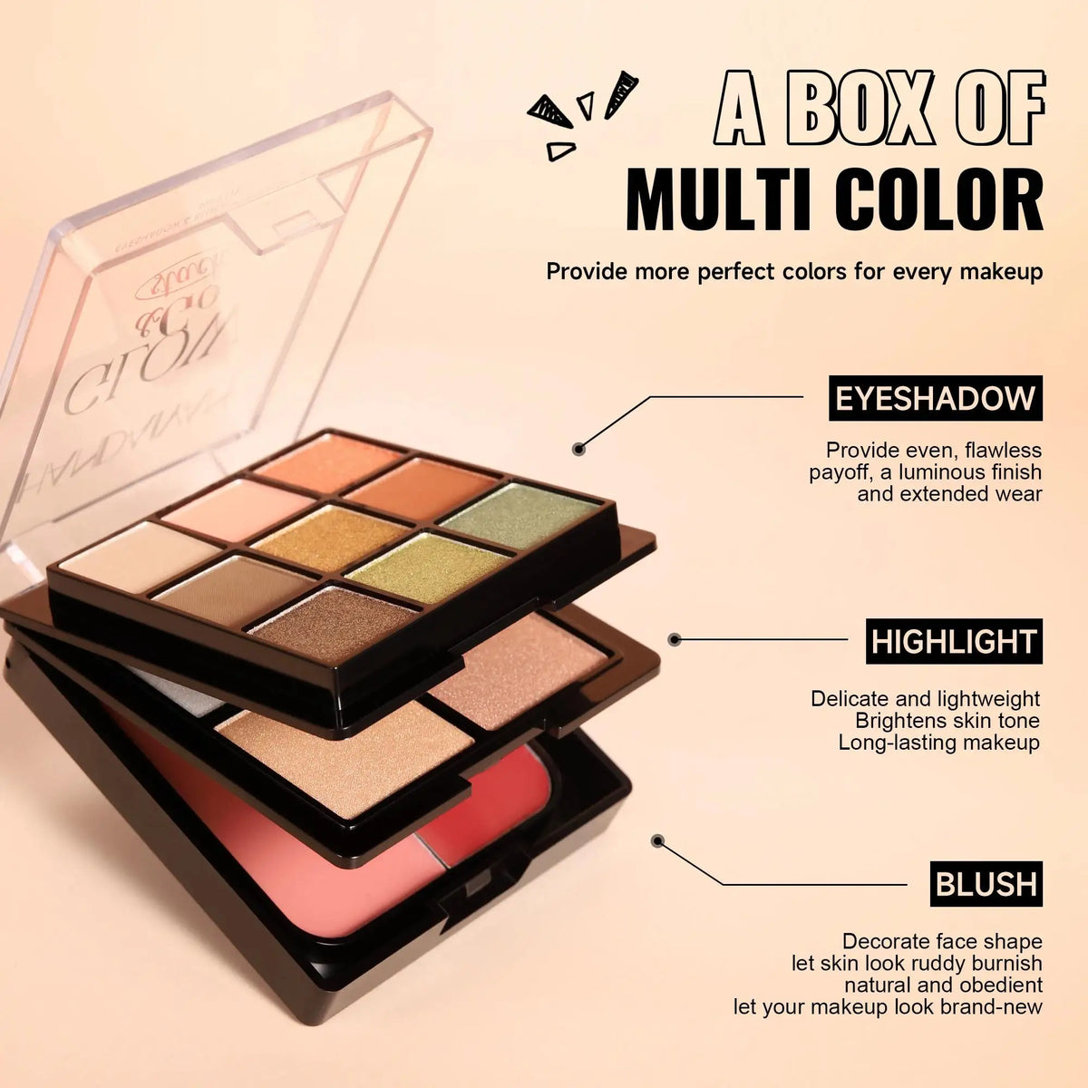 Handaiyan 3-in-1 Eyeshadow Blush & Highlighter Palette Eyeshadow Palette HIP