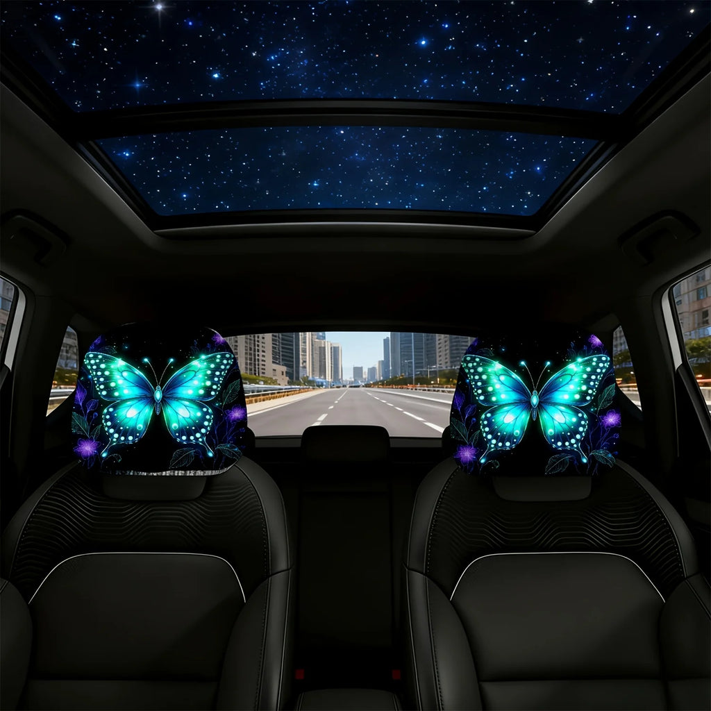 2-Pack Glow-in-the-Dark Butterfly Floral Car Headrest Covers Car Headrest Cover HIP