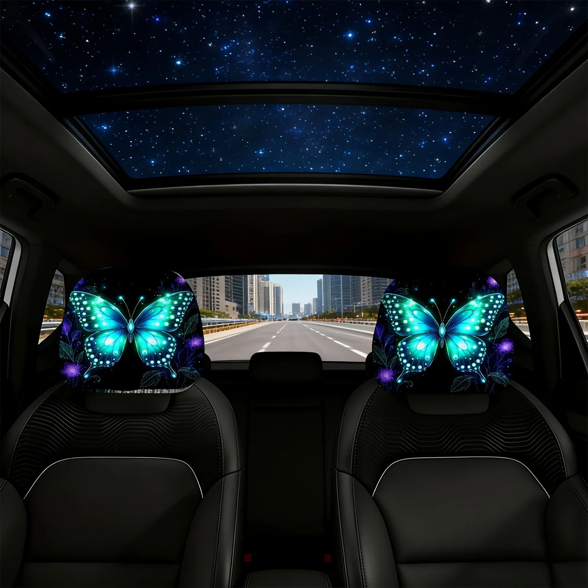 2-Pack Glow-in-the-Dark Butterfly Floral Car Headrest Covers Car Headrest Covers HIP