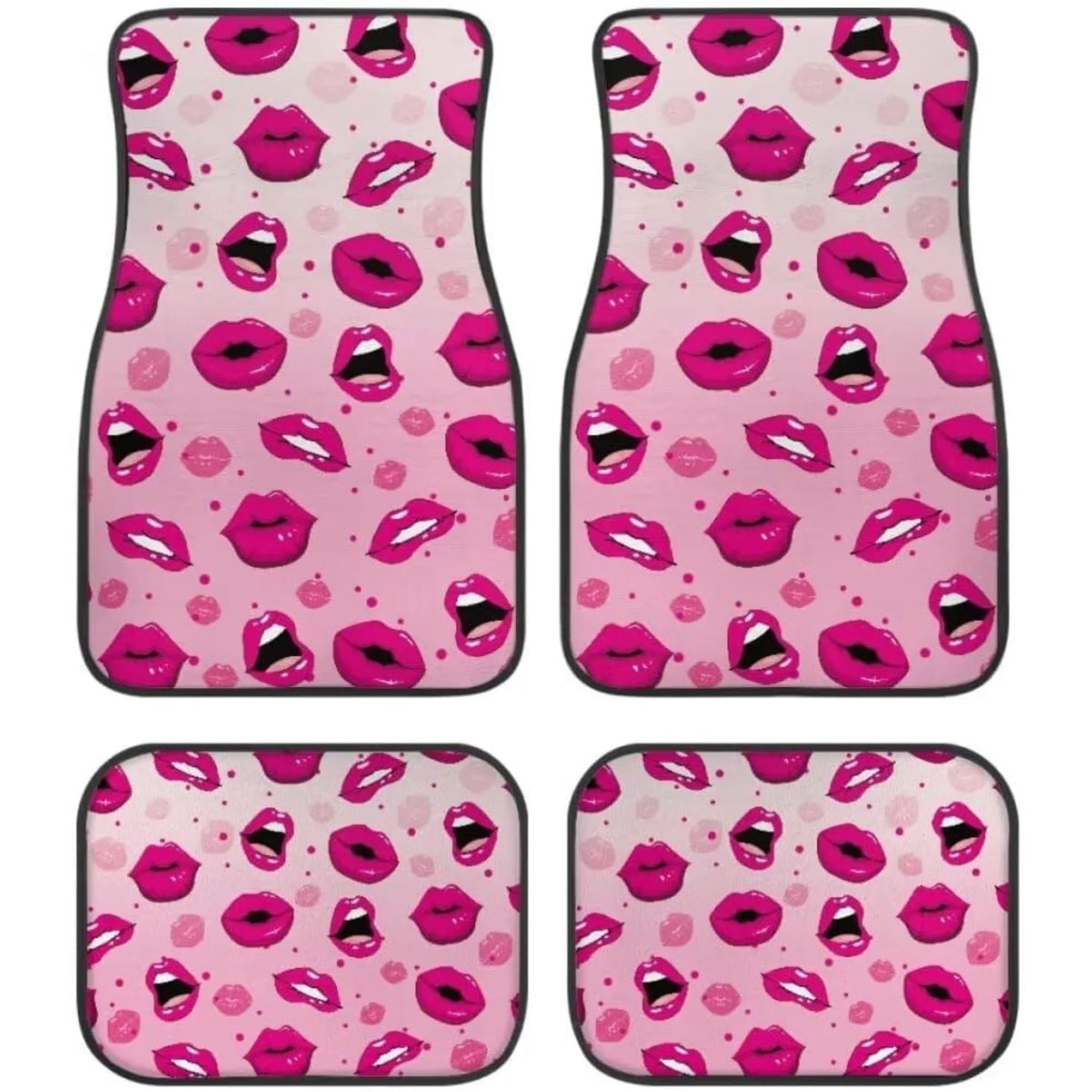 4-Piece Pink Lips Print Car Floor Mats – All Weather Set Automotive Floor Mats HIP 1