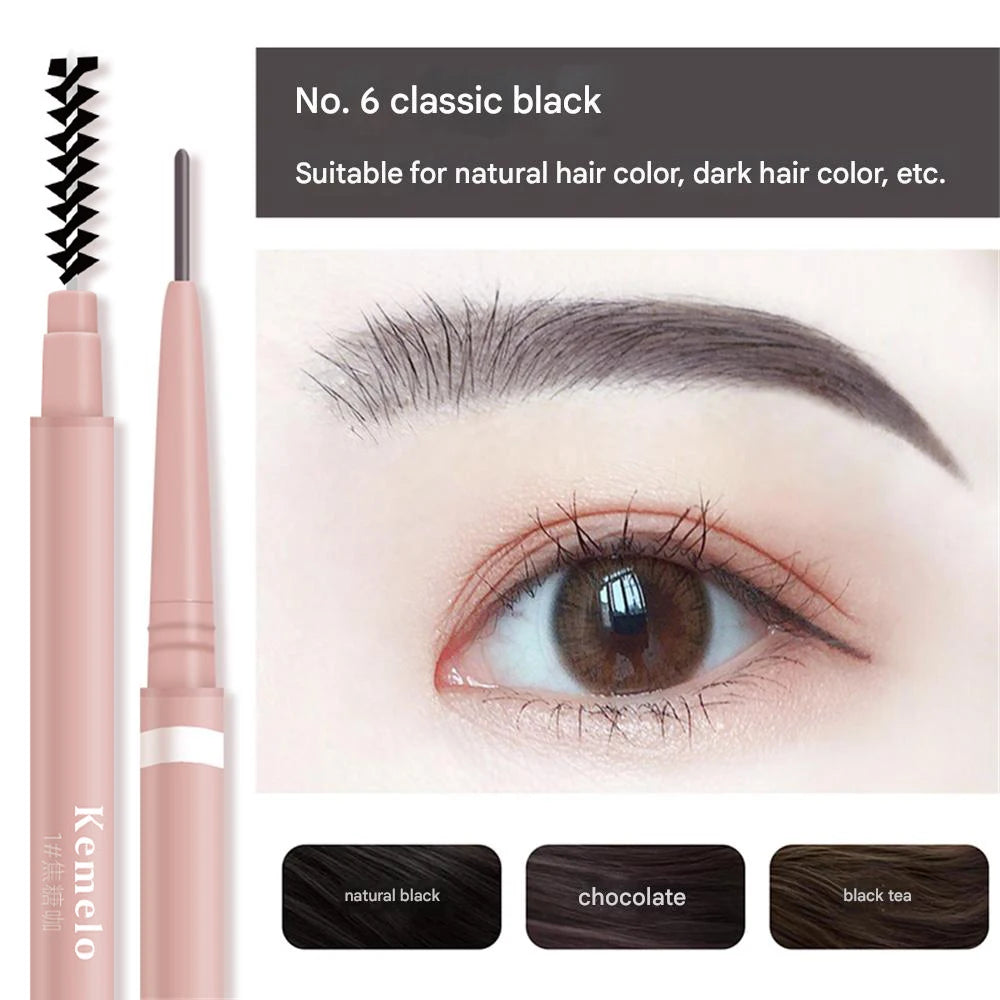 Waterproof Double-Ended Eyebrow Pencil With Brush 1.5mm Ultra Fine Eye Brow Pencil Combined Sweat-proof Lasting Eye Makeup HIP 06 Classic Black 1Pc
