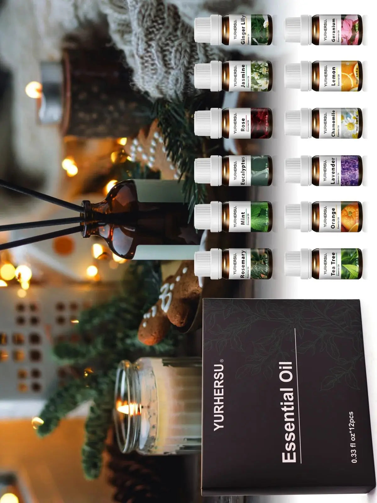 Rose & Ylang Ylang Essential Oil Set – Diffuser & Massage Essential Oil Set HIP black 12pcs