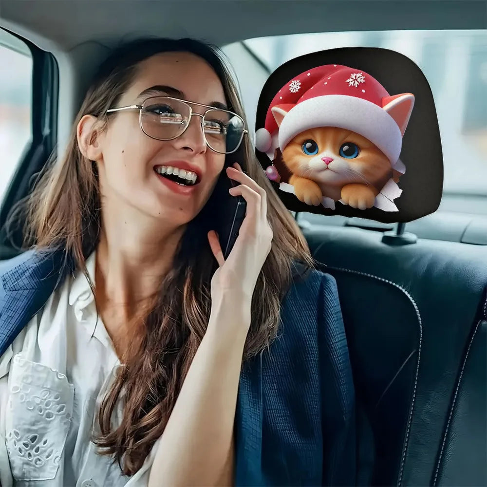 2-Pack Christmas Cat Car Headrest Covers – Festive Décor Car Headrest Covers HIP