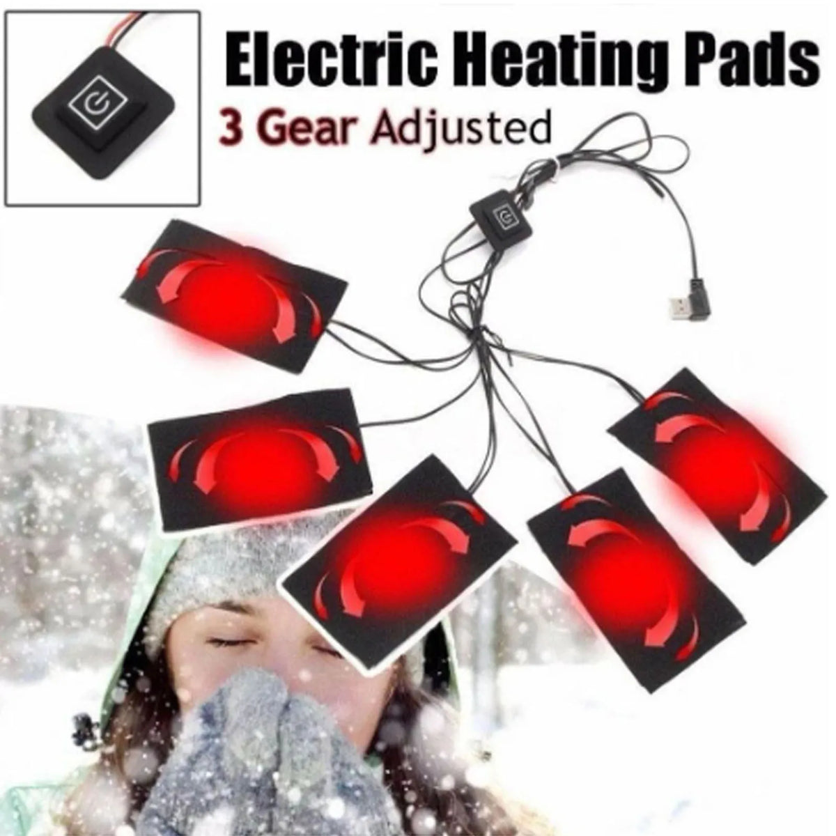 8 in 1 Electric Heating Pads 3 Gears Waterproof Carbon Fiber Heater Sheet USB Powered Clothes Vest Heating Film Set HIP