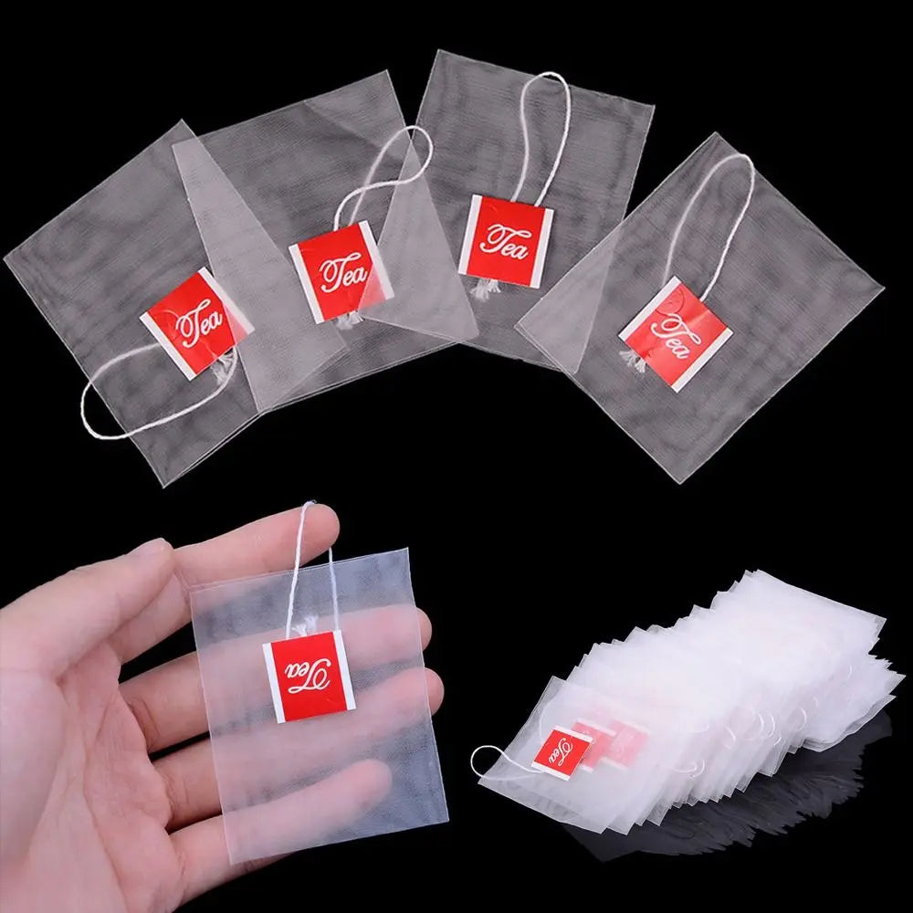 100-Pack Nylon Empty Tea Bags with String – Heat-Sealable Tea Filter Bags HIP