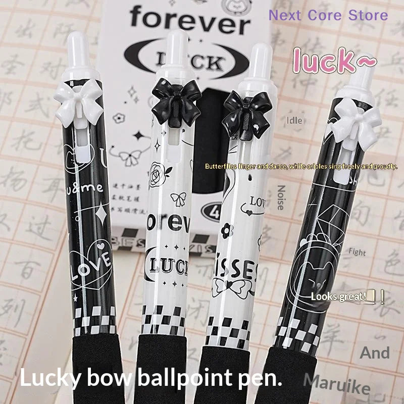 4-Pack Bow Press Gel Pens – 0.5mm Cartoon Quick-Dry Ink Cartoon Gel Pen Set HIP