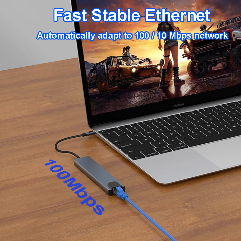 8-in-1 USB-C Hub | 4K HDMI, RJ45, PD, SD/TF Card Reader USB-C Docking Hub HIP
