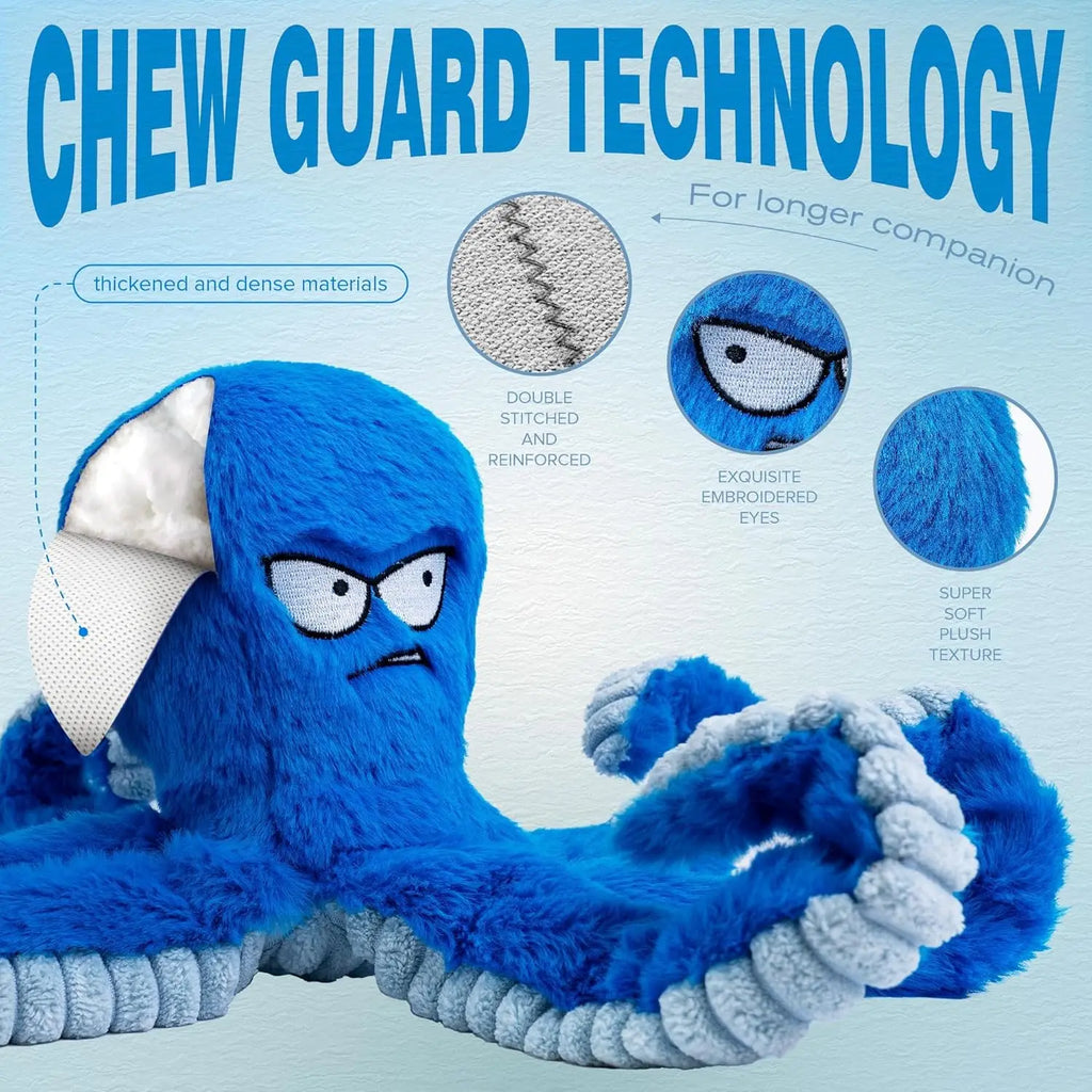 Tough Stuffed Dog Chew Toy – Squeaky Crinkle Octopus Tug Toy Squeaky Dog Toy HIP