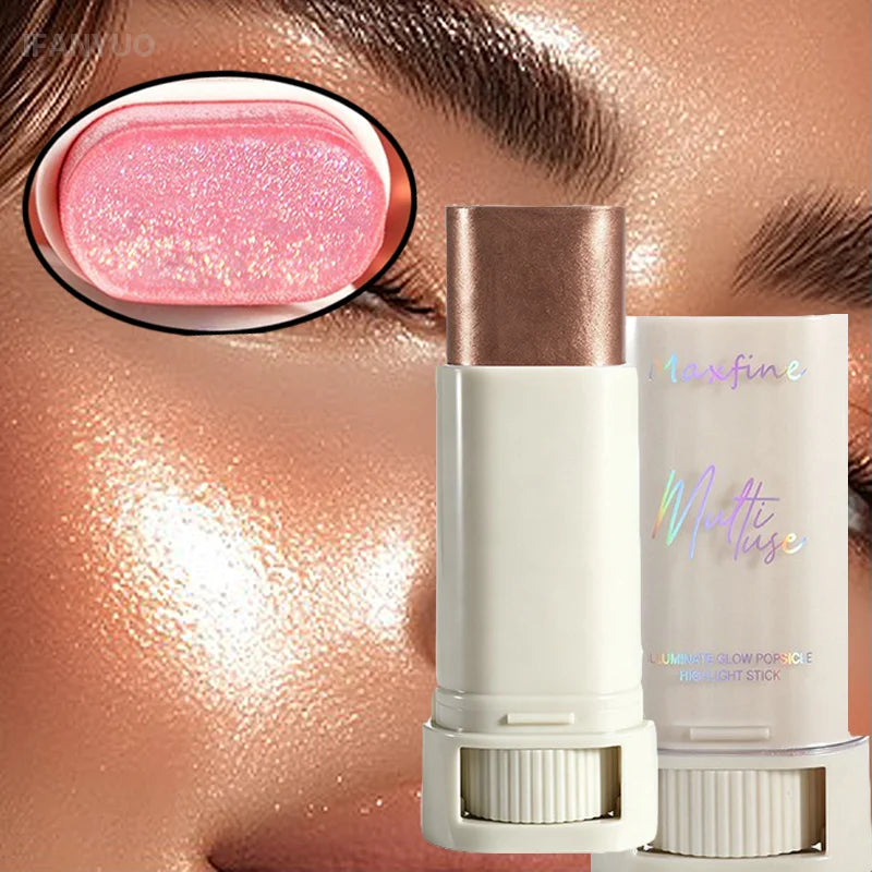 Shimmer Highlighter Stick Face Brightening Contour Stick Cream Glitter Makeup Waterproof Sweat-Proof Multi‑Use Cosmetic Makeup HIP