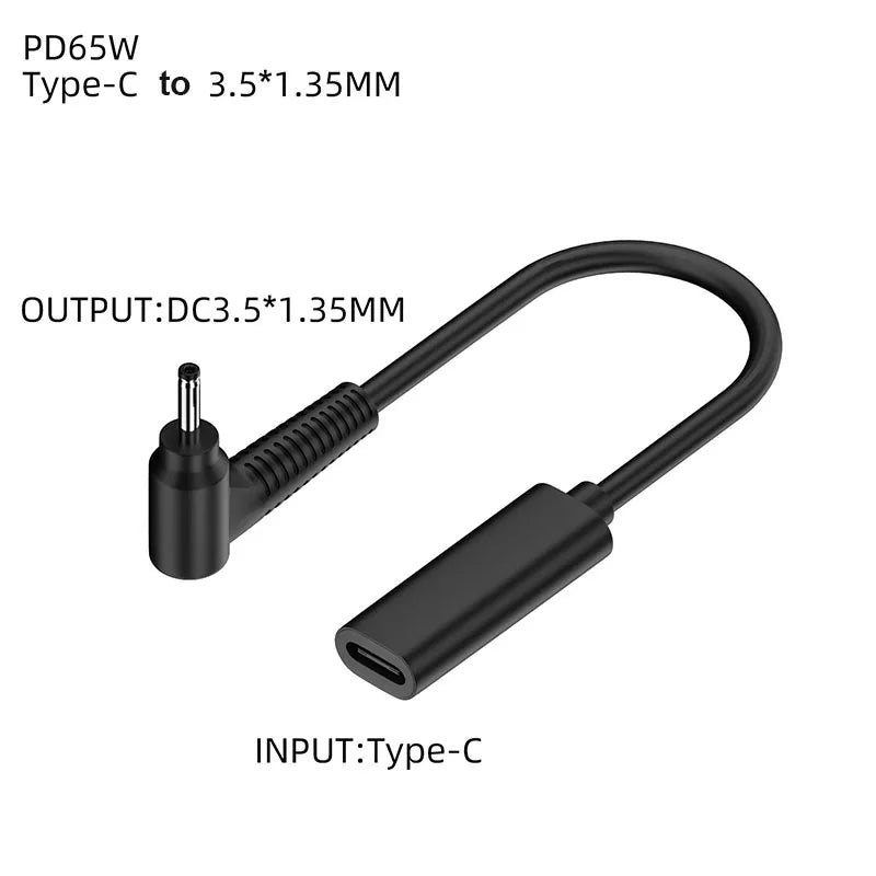 65W USB-C to DC 3.5×1.35mm Fast Charging Cable Adapter Laptop Charging Adapter HIP