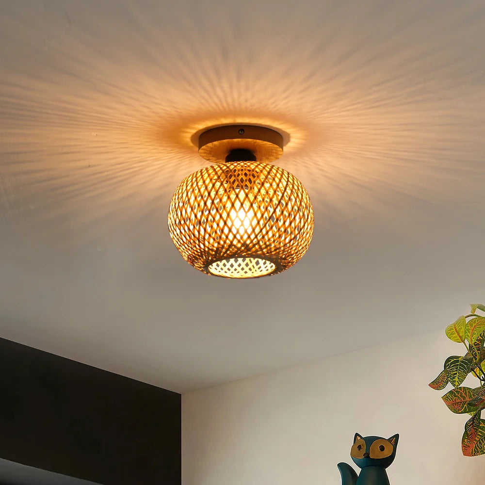 Retro Bamboo Woven Ceiling Light – E27 Decorative Lamp Bamboo Ceiling Light HIP