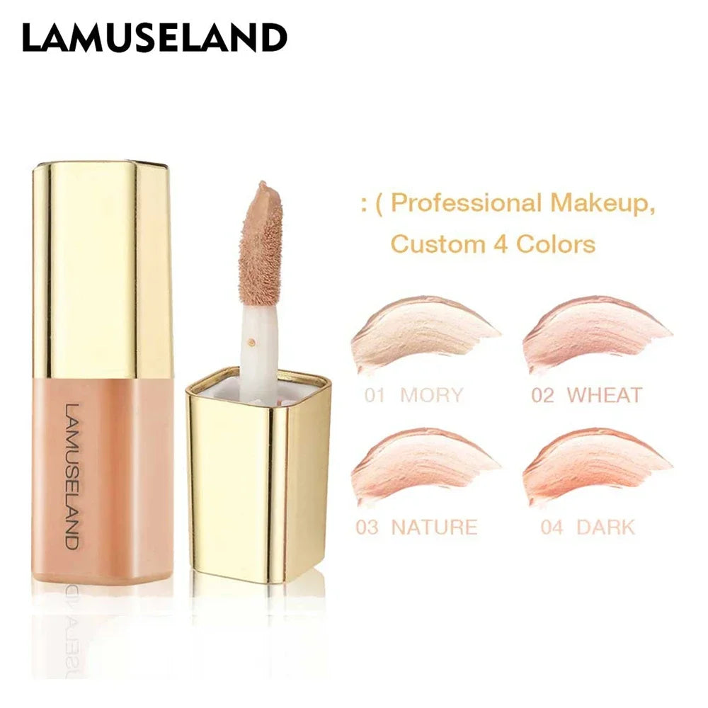 LAMUSELAND Face Concealer & Base 4 Colors Full Coverage Liquid Concealer Scars Dark Circles Acne Suit for All Skin Facial Makeup HIP