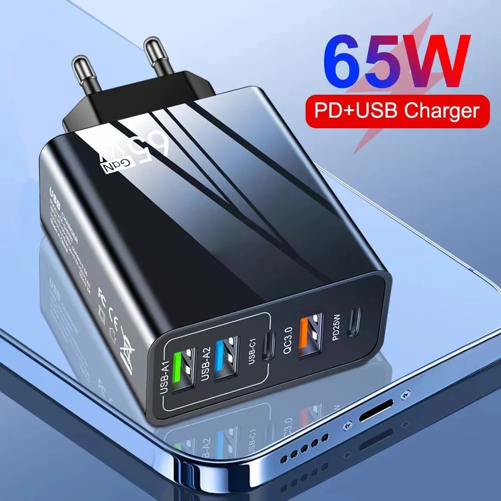 65W USB-C 5-Port Fast Charging Station – EU & UK Plug USB Charging Station HIP
